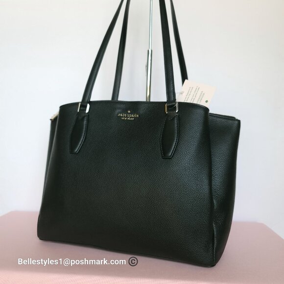KATE SPADE Monet Triple Compartment Pebbled Leather Large Tote - Black color 🎈 - Picture 3 of 16